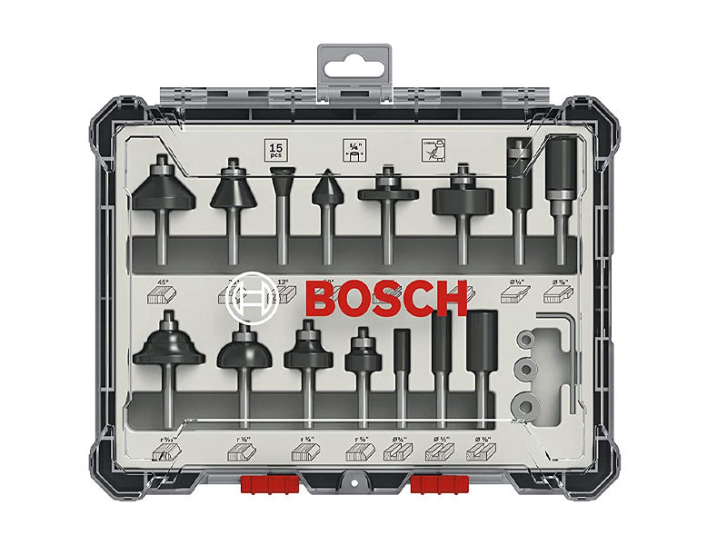 Bộ mũi phay hỗn hợp 15 món Bosch 2607017473