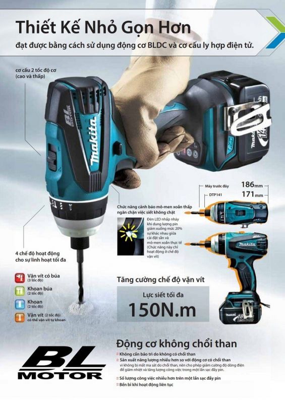 Makita DTP141RTE thiết kế nhỏ gọn