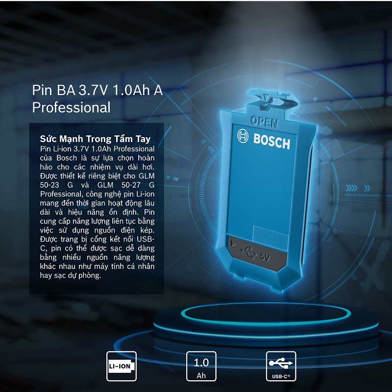 Pin dùng cho máy đo khoảng cách Bosch BA 3.7V 1.0Ah có hiệu suất vượt trội nhờ công nghệ Li- ion
