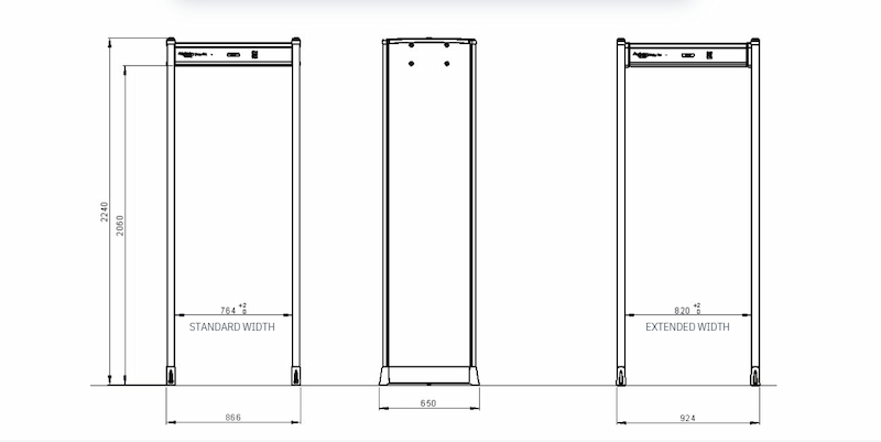 Kích thước cổng dò kim loại Rapiscan 900M