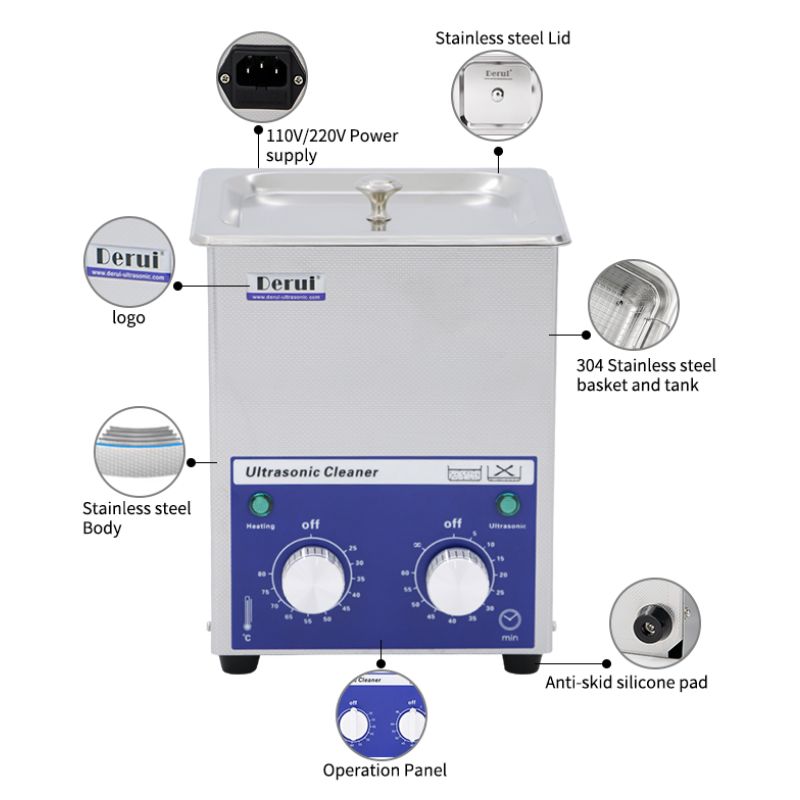 Máy rửa siêu âm gia nhiệt mini Derui DR-MH20 2 lít
