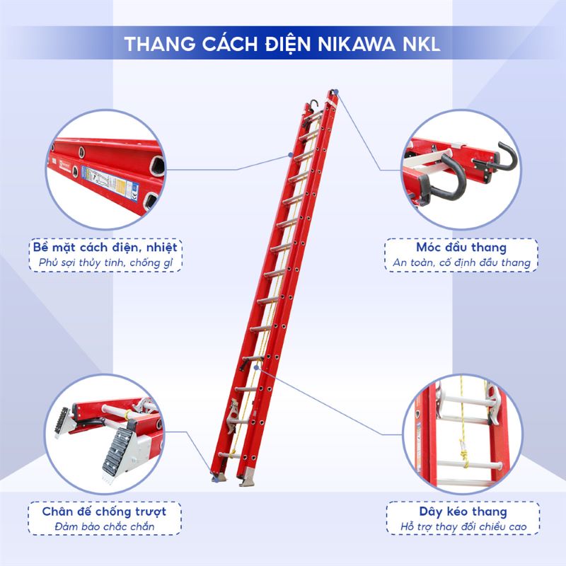 Thang nhôm trượt 3 đoạn Nikawa NKL-100 sở hữu nhiều tính năng nổi bật