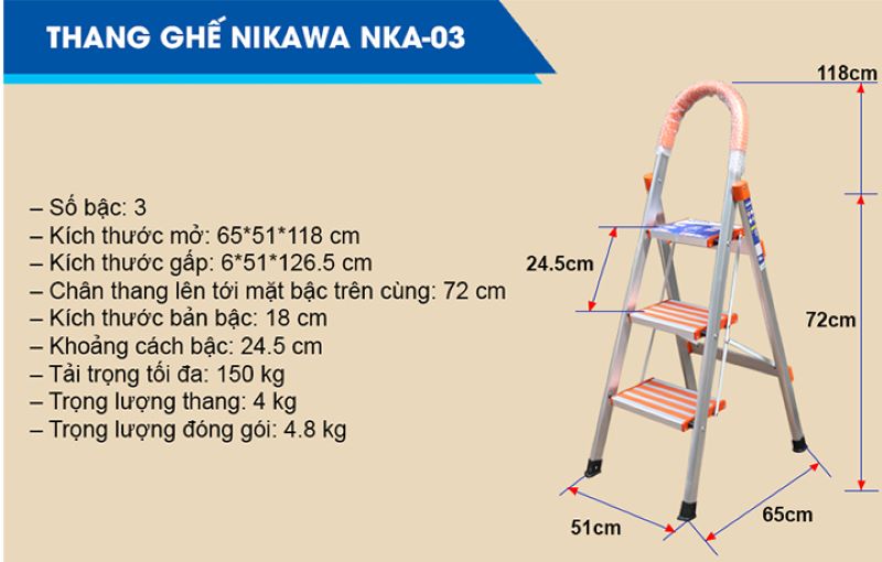 Hình ảnh thang ghế Nikawa NKA-03