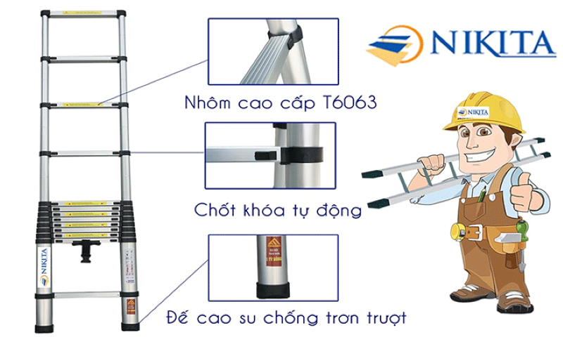 KN-R38 là thang rút đơn Nikita với chiều cao tối đa 3.8m