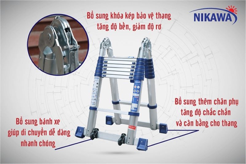 NK-50AI Pri là thang nhôm rút Nikawa với tải trọng 150kg