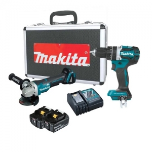 Bộ sản phẩm Makita DLX2215TX2 (DHP484+DGA408+BL1850B*2+DC18RC+THÙNG NHÔM)