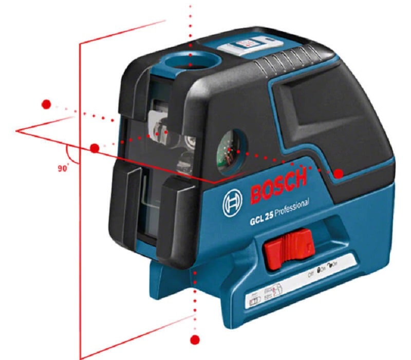 Máy cân mực laser kết hợp tia và điểm Bosch GCL 25 gồm 1 tia dọc và 1 tia ngang vuông góc 90o