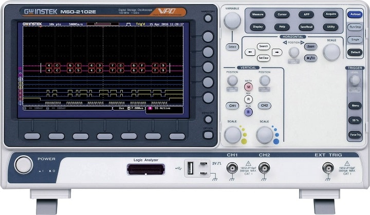 Máy hiện sóng số GW Instek MSO-2102E được trang bị bộ phân tích logic 16 kênh tích hợp