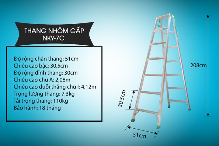 Thông số kỹ thuật của thang nhôm gấp NKY-7C