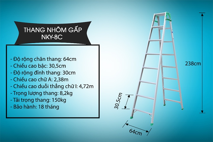 Thông số kỹ thuật của thang nhôm gấp Nikawa