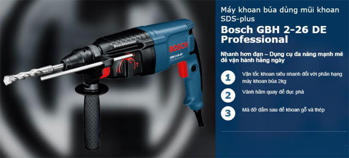 Ứng dụng của máy khoan Bosch GBH 2-26DE 