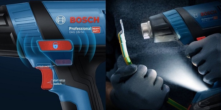 Bosch GHG 18V-50 (SOLO) thiết kế nhỏ gọn, được trang bị đèn Led thông minh