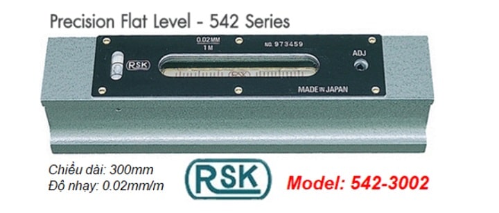 Nivo cân máy dài 300mm dạng thanh RSK 542-3002 ứng dụng đo góc nghiêng