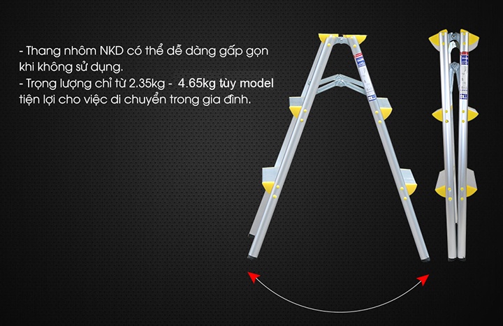 Thang được thiết kế đơn giản, có thể mở rộng và xếp gọn dễ dàng