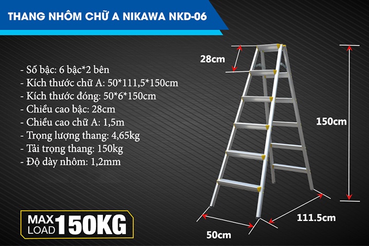 Thông tin chi tiết sản phẩm thang nhôm chữ A Nikawa NKD-06