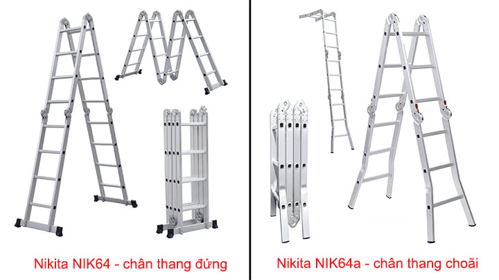 Hình ảnh minh họa về kiểu dáng thang nhôm gấp Nikita NIK64 (chỉ khác về số bậc)