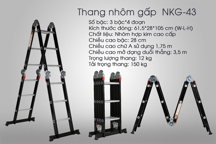 Thông số kỹ thuật của thang nhôm gấp